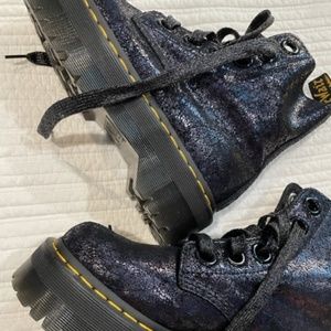 Metallic Black Leather Platform Doc Martens